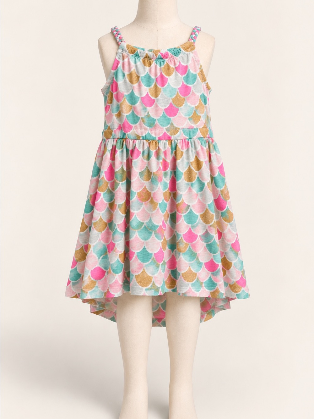Carter’s Girls 5T Mermaid Scale Sundress Pink Teal Gold Braided Strap Dress